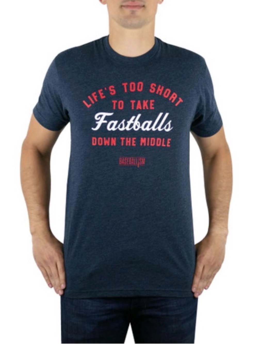Baseballism Life's Too Short Fastballs Heathered Navy Men’s T-Shirt, XL